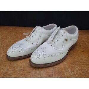 Footjoy 56911N Rare White Brogued‎ Leather Wingtip Golf Shoes Made In USA Sz 6EE